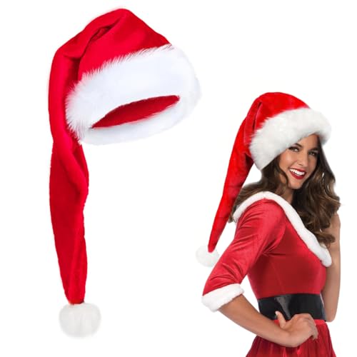 Epokus Lang Weihnachtsmütze Rot,Erwachsene Nikolausmütze,Plüsch Weihnachtsmann Mütze mit Dicker Fellrand,Santa Clause Mütze für Herren/Damen für Weihnachtsfeier Epokus Lang Weihnachtsmütze Rot,Erwachsene Nikolausmütze,Plüsch Weihnachtsmann Mütze mit Dicker Fellrand,Santa Clause Mütze für Herren/Damen für Weihnachtsfeier von Epokus