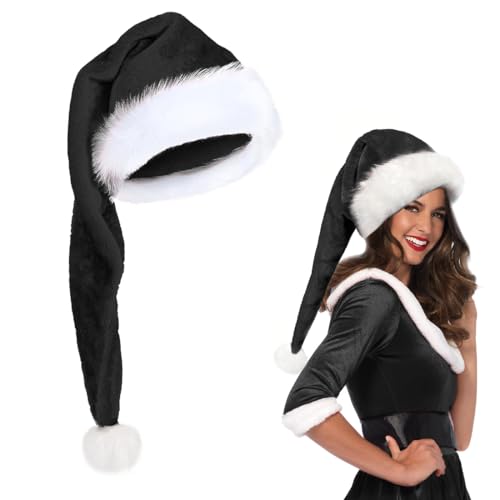 Epokus Lang Weihnachtsmütze Schwarz,Erwachsene Nikolausmütze,Plüsch Weihnachtsmann Mütze mit Dicker Fellrand,Santa Clause Mütze für Herren/Damen für Weihnachtsfeier Epokus Lang Weihnachtsmütze Schwarz,Erwachsene Nikolausmütze,Plüsch Weihnachtsmann Mütze mit Dicker Fellrand,Santa Clause Mütze für Herren/Damen für Weihnachtsfeier von Epokus