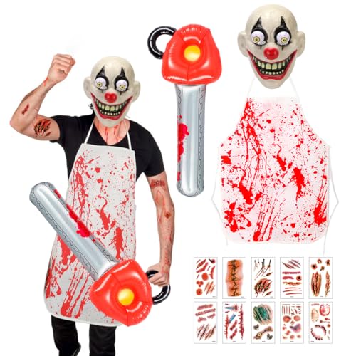 Epokus Serienmörder Clown Kostüm, Gruselige Halloween Männer Kostüme, Horror Clown Maske Blutige Aufkleber Schürze Aufblasbare Kettensäge für Halloween Karneval Motto Grusel Cosplay Fasching Party Epokus Serienmörder Clown Kostüm, Gruselige Halloween Männer Kostüme, Horror Clown Maske Blutige Aufkleber Schürze Aufblasbare Kettensäge für Halloween Karneval Motto Grusel Cosplay Fasching Party von Epokus