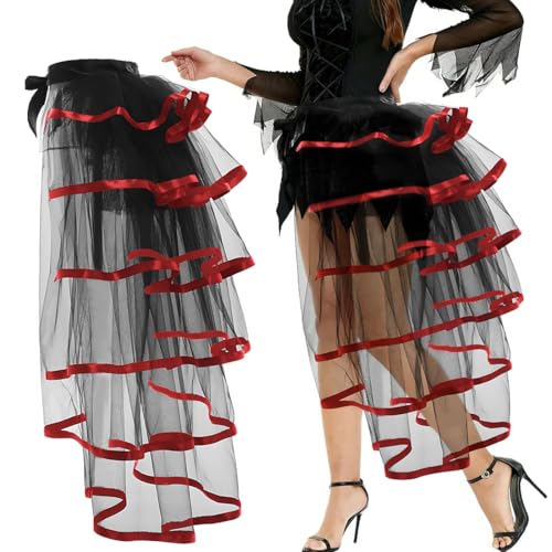 Steampunk Tüllrock Damen, Bustle Röcke Viktorianisch, Petticoat Retro Klassischer, Schwarzer Tüll Tutu mit rot gefärbtem Saum Damen, Tutu Gürtel für Kostümparty Karnevalskostüm, Abnehmbare Schleppe Steampunk Tüllrock Damen, Bustle Röcke Viktorianisch, Petticoat Retro Klassischer, Schwarzer Tüll Tutu mit rot gefärbtem Saum Damen, Tutu Gürtel für Kostümparty Karnevalskostüm, Abnehmbare Schleppe von Epokus