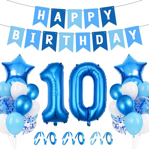 Luftballon 10. Geburtstag Blau, Ballon 10 Deko zum Geburtstag, Happy Birthday Folienballon, Riesen Folienballon Zahl 10, Ballon 10 Deko zum Geburtstag, Geburtstagsdeko Jungen 10 Jahr von Epokus