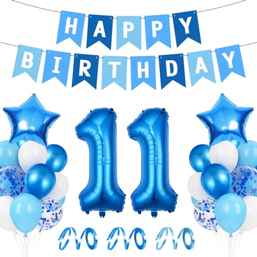 Luftballon 11. Geburtstag Blau, Ballon 11 Deko zum Geburtstag, Happy Birthday Folienballon, Riesen Folienballon Zahl 11, Ballon 11 Deko zum Geburtstag, Geburtstagsdeko Jungen 11 Jahr von Epokus