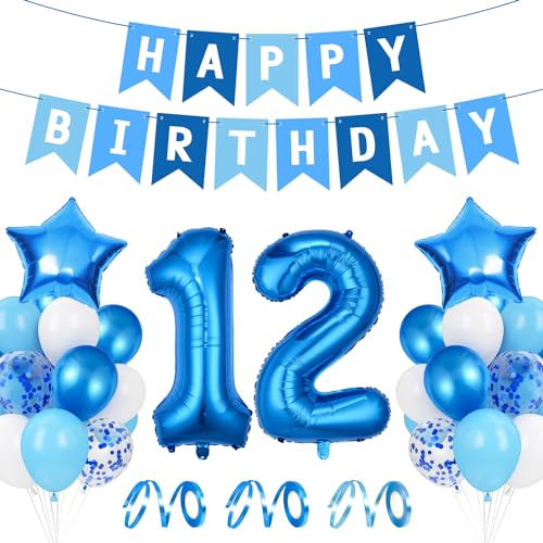 Luftballon 12. Geburtstag Blau, Ballon 12 Deko zum Geburtstag, Happy Birthday Folienballon, Riesen Folienballon Zahl 12, Ballon 12 Deko zum Geburtstag, Geburtstagsdeko Jungen 12 Jahr von Epokus