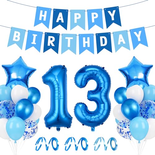 Luftballon 13. Geburtstag Blau, Ballon 13 Deko zum Geburtstag, Happy Birthday Folienballon, Riesen Folienballon Zahl 13, Ballon 13 Deko zum Geburtstag, Geburtstagsdeko Jungen 13 Jahr von Epokus