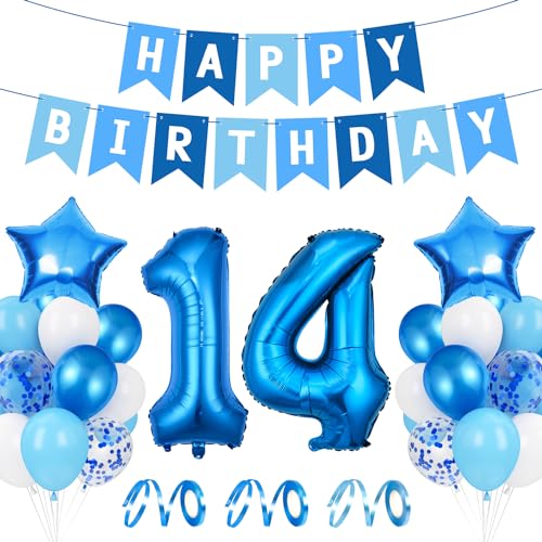 Luftballon 14. Geburtstag Blau, Ballon 14 Deko zum Geburtstag, Happy Birthday Folienballon, Riesen Folienballon Zahl 14, Ballon 14 Deko zum Geburtstag, Geburtstagsdeko Jungen 14 Jahr von Epokus