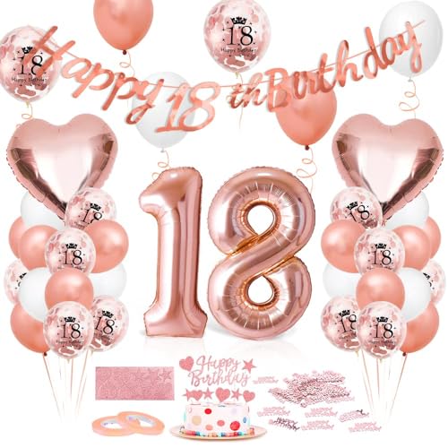 Luftballon 18. Geburtstag Roségold, Geburtstagsdeko 18 Jahr, Ballon 18. Geburtstag, Riesen Folienballon Zahl 18, Happy Birthday Folienballon 18, Ballon 18 Deko zum Geburtstag Frauen von Epokus