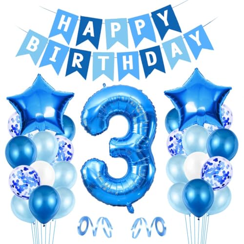 Luftballon 3. Geburtstag Blau, Ballon 3 Deko zum Geburtstag, Happy Birthday Folienballon, Riesen Folienballon Zahl 3, Ballon 3 Deko zum Geburtstag, Geburtstagsdeko Jungen 3 Jahr von Epokus
