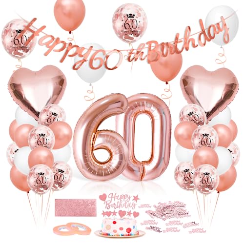 Luftballon 60. Geburtstag Roségold, Geburtstagsdeko 60 Jahr, Ballon 60. Geburtstag, Riesen Folienballon Zahl 60, Happy Birthday Folienballon 60, Ballon 60 Deko zum Geburtstag Frauen von Epokus