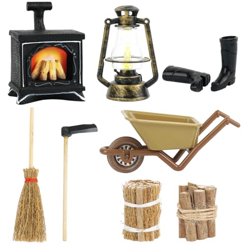 Wichtel Zubehör Kamin, 8pcs Miniatur Puppenhaus Zubehör Set, Wichtel Kamin, Wichtel Weihnachte Möbel Deko, Kamin Heuhaufen Hacke Gummistiefel Karren Besen Brennholz, für Puppenhaus DIY Geschenk Wichtel Zubehör Kamin, 8pcs Miniatur Puppenhaus Zubehör Set, Wichtel Kamin, Wichtel Weihnachte Möbel Deko, Kamin Heuhaufen Hacke Gummistiefel Karren Besen Brennholz, für Puppenhaus DIY Geschenk von Epokus