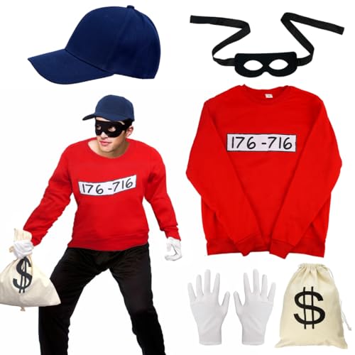 Panzerknacke Kostüm, Räuber Dieb Kostüm, Größe L Banditen Langarm Shirt mit Maske Handschuhe Geldbeutel MÜTZE, Bande Fasching Kostüm Herren Damen, Herren Kostüm-Outfits Halloween Karneval Faschings Panzerknacke Kostüm, Räuber Dieb Kostüm, Größe L Banditen Langarm Shirt mit Maske Handschuhe Geldbeutel MÜTZE, Bande Fasching Kostüm Herren Damen, Herren Kostüm-Outfits Halloween Karneval Faschings von Epokus