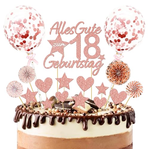 Tortendeko 18. Geburtstag, Rose Gold Kuchen Deko, Glitter Torten 18 Geburtstag Deko für Mädchen und Damen, Cake Topper mit Liebe Sternen Papierfächer und Luftballons Tortendeko 18. Geburtstag, Rose Gold Kuchen Deko, Glitter Torten 18 Geburtstag Deko für Mädchen und Damen, Cake Topper mit Liebe Sternen Papierfächer und Luftballons von Epokus