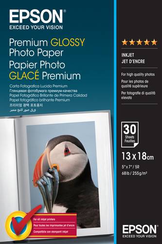 Epson Premium Glossy Photo Paper C13S042154 Fotopapier 13 x 18cm 255 g/m² 30 Blatt Hochglänzend von Epson