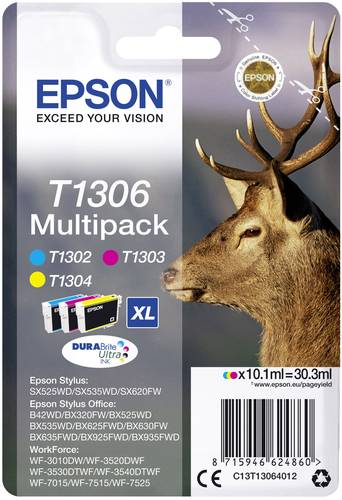 Epson Druckerpatrone T1306 Original Kombi-Pack Cyan, Magenta, Gelb C13T13064012 von Epson