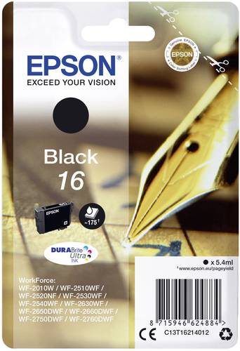 Epson Druckerpatrone T1621, 16 Original Schwarz C13T16214012 von Epson