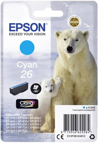 Epson Druckerpatrone T2612, 26 Original Cyan C13T26124012 von Epson
