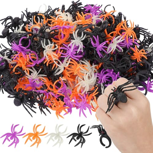Equsion Halloween-Spinnenringe für Partygeschenke, leuchtet im Dunkeln, Kunststoff-Ringe für Cupcake-Topper, Süßigkeiten- oder Leckerei-Partygeschenke, Streichgeschenke, 248 Stück von Equsion
