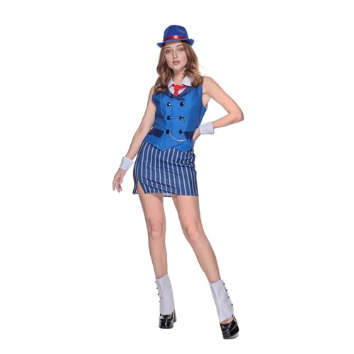 EraSpooky Damen Blaues Gangsterkostüm – 1920er Jahre Nadelstreifen Mafia Outfit mit Hut EraSpooky Damen Blaues Gangsterkostüm – 1920er Jahre Nadelstreifen Mafia Outfit mit Hut von EraSpooky
