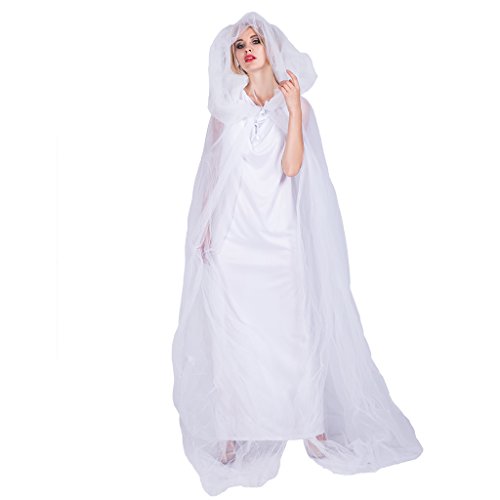 EraSpooky Damen Geist Braut von Weiß Kostüm mit Umhang Cape Mantel Faschingskostüme Cosplay - Halloween Party Karneval Fastnacht Kleidung für Erwachsene EraSpooky Damen Geist Braut von Weiß Kostüm mit Umhang Cape Mantel Faschingskostüme Cosplay - Halloween Party Karneval Fastnacht Kleidung für Erwachsene von EraSpooky
