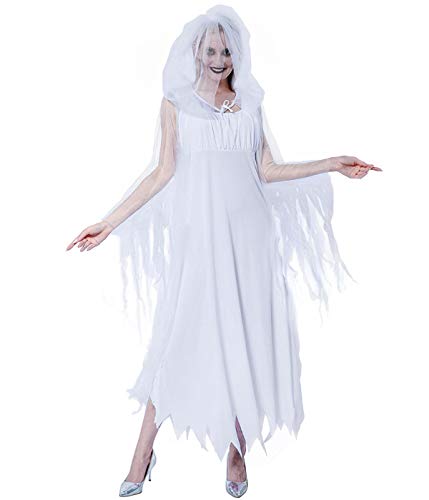 EraSpooky Damen Geist Kostüm Braut Weiß Kapuzen Umhang Umhang Erwachsene Kostüm - Lustige Cosplay Party von EraSpooky