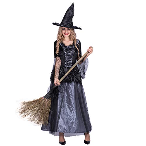 EraSpooky Damen Hexenkostüm Zauberin Hexe Kostüm Faschingskostüme Cosplay Halloween Party Karneval Fastnacht Kleid für Erwachsene,L von EraSpooky