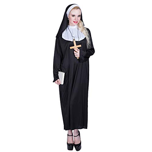 EraSpooky Damen Nonne Klosterfrau Kostüm Faschingskostüme Cosplay Halloween Party Karneval Fastnacht Kleid für Erwachsene von EraSpooky