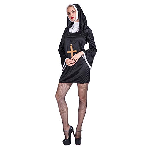 EraSpooky Damen Nonne Klosterfrau Kostüm Faschingskostüme Cosplay Halloween Party Karneval Fastnacht Kleid für Erwachsene von EraSpooky