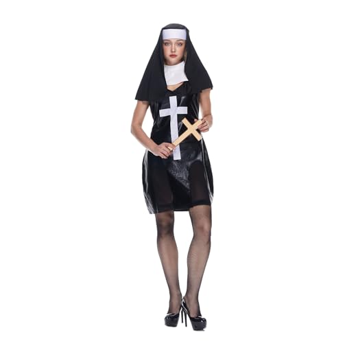 EraSpooky Damen Nonnen Kostüm mit Kopfbedeckung, Kragen, Socken Erwachsene Halloween Karneval Kloster,Kirche Kleid Kostüm EraSpooky Damen Nonnen Kostüm mit Kopfbedeckung, Kragen, Socken Erwachsene Halloween Karneval Kloster,Kirche Kleid Kostüm von EraSpooky