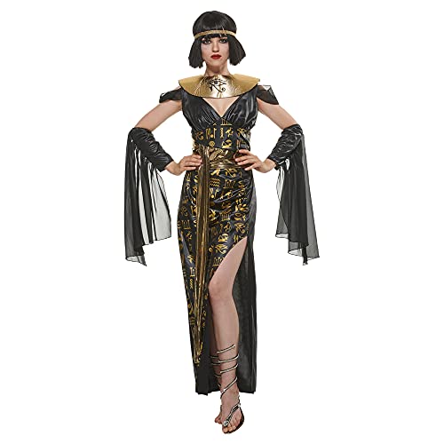EraSpooky Egypt Queen Cosplay Kostüm mit goldenem und schwarzem Hintergrund Adult Ancient Egypt Queen Kostüm Halloween Ostern von EraSpooky