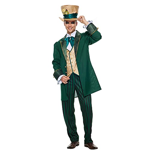 EraSpooky Erwachsene Herren Der Hutmacher Kostüm Mad Tea Party Halloween Cosplay Outfits mit Zylinder L von EraSpooky