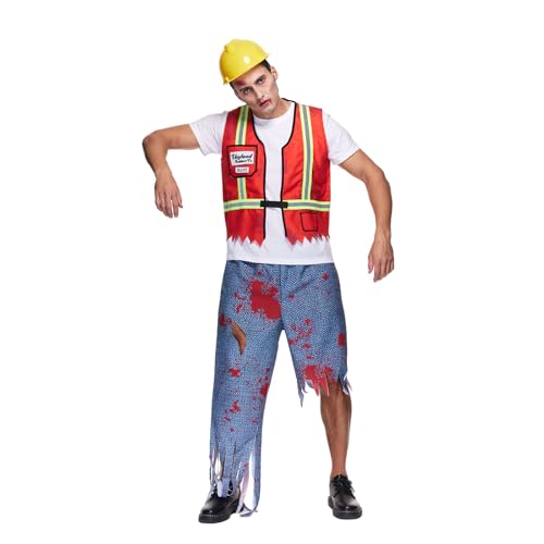 EraSpooky Erwachsene Männer Bauarbeiter Kostüm Zombie Halloween Kostüm Untoter Bauarbeiter Outfit Bauweste Set L von EraSpooky
