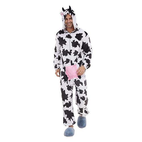 EraSpooky Erwachsene Unisex Kuh Tier Pyjamas Damen Herren Nachtwäsche Overall Halloween Cosplay Kostüm Party Outfits XL von EraSpooky