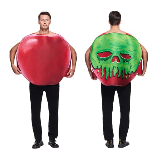 EraSpooky Erwachsene vergiftete Apfelkostüm Märchen Böses Cosplay Outfit doppelseitig verschiedene Drucke rotes Apfel Skelett Lebensmittelkostüm von EraSpooky