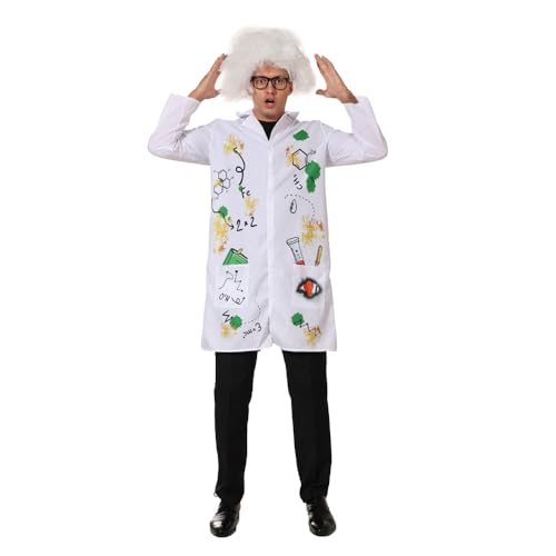 EraSpooky Erwachsenenkostüm für Herren, verrückter Wissenschaftler, Laborkittel, Halloween, Rollenspiele, Outfits mit Perücken, Größe XL EraSpooky Erwachsenenkostüm für Herren, verrückter Wissenschaftler, Laborkittel, Halloween, Rollenspiele, Outfits mit Perücken, Größe XL von EraSpooky