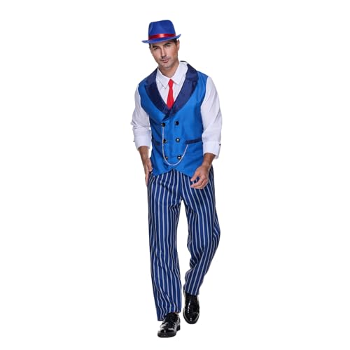 EraSpooky Herren Gangster Kostüm Vintage Blau Gestreiftes Gangster Kostüm EraSpooky Herren Gangster Kostüm Vintage Blau Gestreiftes Gangster Kostüm von EraSpooky