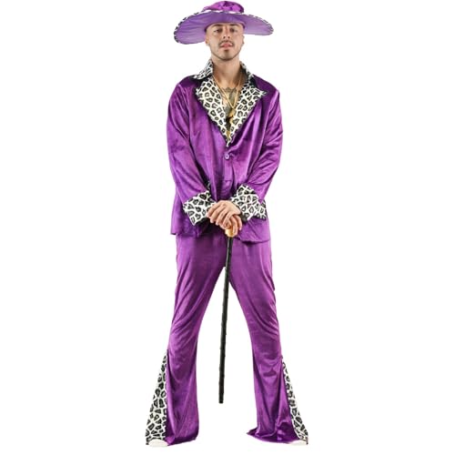 EraSpooky Herren Pimp Kostüm in Lila mit Leopardenmuster Retro 70er Jahre Party-Outfit EraSpooky Herren Pimp Kostüm in Lila mit Leopardenmuster Retro 70er Jahre Party-Outfit von EraSpooky