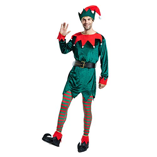 EraSpooky Herren Weihnachten Elfe Kostüm Faschingskostüme mit Hut Strumpf Überschuh Gürtel Cosplay Party Karneval Fastnacht Kleid für Erwachsene von EraSpooky