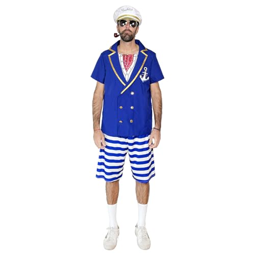 EraSpooky Herrenkostüm Matrose Lustiges Kapitän Outfit mit Mütze, Pfeife & Sonnenbrille Perfekt für Mottopartys, Kreuzfahrten & Karneval von EraSpooky