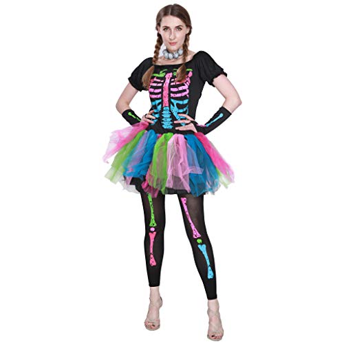 EraSpooky Neon Skelett Damen Halloween Regenbogen Kostüm Kleid Outfit von EraSpooky