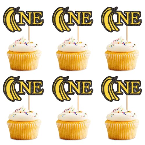 Ercadio 24 Stück Bananen-Cupcake-Aufsätze, glitzernd, für den ersten Geburtstag, Bananen-Ein-Kuchenspieße für Obst-Themen, Babyparty, Cupcake-Dekorationen, Party-Dekor-Zubehör Ercadio 24 Stück Bananen-Cupcake-Aufsätze, glitzernd, für den ersten Geburtstag, Bananen-Ein-Kuchenspieße für Obst-Themen, Babyparty, Cupcake-Dekorationen, Party-Dekor-Zubehör von Ercadio