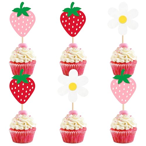 Ercadio 24 Stück Erdbeer-Cupcake-Aufsätze, Glitzer-Blume, Geburtstag, Erdbeere, Kuchen, Picks für Obst, Babyparty, Geburtstag, Beere, süße Cupcake-Dekorationen, Party-Dekor-Zubehör Ercadio 24 Stück Erdbeer-Cupcake-Aufsätze, Glitzer-Blume, Geburtstag, Erdbeere, Kuchen, Picks für Obst, Babyparty, Geburtstag, Beere, süße Cupcake-Dekorationen, Party-Dekor-Zubehör von Ercadio