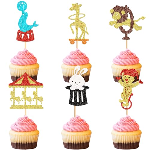 Ercadio Cupcake-Topper, Zirkus, Tiere, Cupcake-Picks, Tiger, Clown, Kaninchen, Delfin, Giraffe, Kuchendekorationen für Karneval, Motto-Party, Babyparty, Kindergeburtstag, Party, Dekoration, Zubehör Ercadio Cupcake-Topper, Zirkus, Tiere, Cupcake-Picks, Tiger, Clown, Kaninchen, Delfin, Giraffe, Kuchendekorationen für Karneval, Motto-Party, Babyparty, Kindergeburtstag, Party, Dekoration, Zubehör von Ercadio
