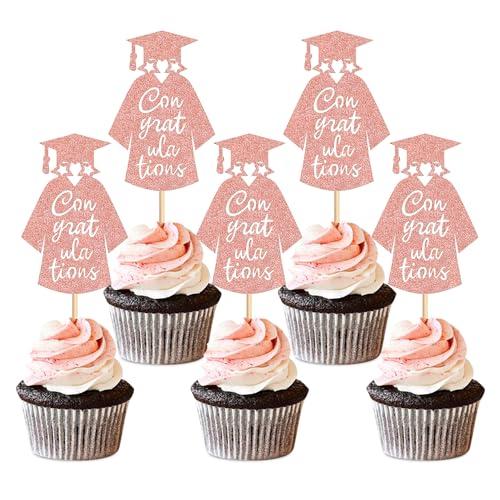Ercadio Cupcake-Topper 2024, glitzernd, Roségold, Klasse 2024, Abschlussfeier, Kleidung, Cupcake-Picks, 2024, Abschlussfeier, Party, Kuchendekorationen, Zubehör, 24 Stück Ercadio Cupcake-Topper 2024, glitzernd, Roségold, Klasse 2024, Abschlussfeier, Kleidung, Cupcake-Picks, 2024, Abschlussfeier, Party, Kuchendekorationen, Zubehör, 24 Stück von Ercadio