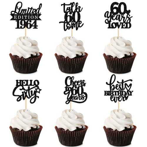 Ercadio Cupcake-Topper "Talk 60 to Me", limitierte Auflage, 1964, Cupcake-Aufsätze, Happy 60th Cheer to 60, Cupcake-Topper für 60. Geburtstag, Hochzeitstag, Party-Kuchendekor, 24 Stück Ercadio Cupcake-Topper "Talk 60 to Me", limitierte Auflage, 1964, Cupcake-Aufsätze, Happy 60th Cheer to 60, Cupcake-Topper für 60. Geburtstag, Hochzeitstag, Party-Kuchendekor, 24 Stück von Ercadio