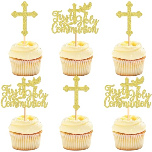 Ercadio Cupcake-Topper mit Kreuz, glitzernd, Taufe, Kuchendekoration für christliches, religiöses Partyzubehör, 24 Stück Ercadio Cupcake-Topper mit Kreuz, glitzernd, Taufe, Kuchendekoration für christliches, religiöses Partyzubehör, 24 Stück von Ercadio