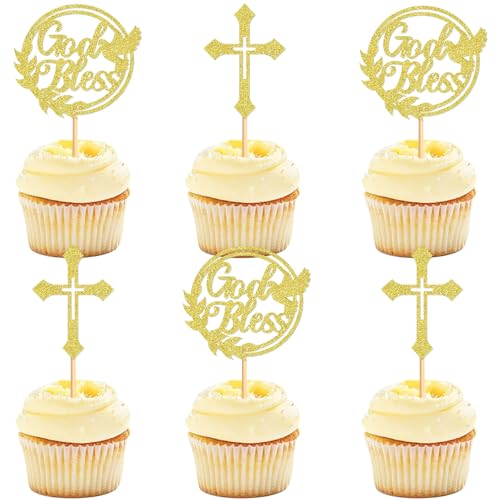 Ercadio Cupcake-Topper mit Kreuz, glitzernd, für christliche, religiöse Party, Dekoration, 24 Stück Ercadio Cupcake-Topper mit Kreuz, glitzernd, für christliche, religiöse Party, Dekoration, 24 Stück von Ercadio