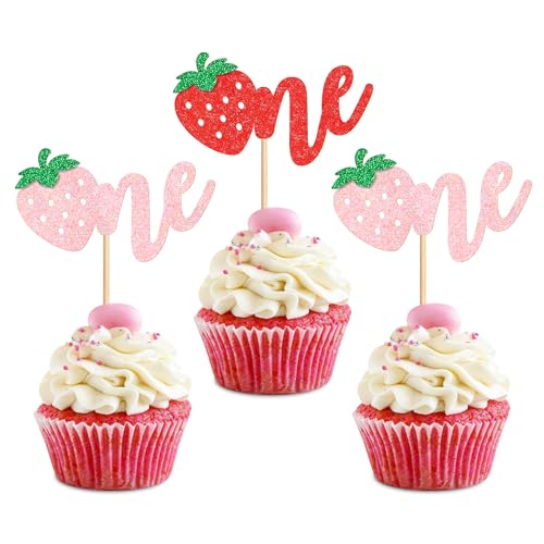 Ercadio Erdbeer-Cupcake-Aufsätze, Glitzer, Erdbeer-Kuchenspieße für Obst, Babyparty, 1. Geburtstag, Beere, süße Cupcake-Dekorationen, Party-Dekor, 24 Stück Ercadio Erdbeer-Cupcake-Aufsätze, Glitzer, Erdbeer-Kuchenspieße für Obst, Babyparty, 1. Geburtstag, Beere, süße Cupcake-Dekorationen, Party-Dekor, 24 Stück von Ercadio