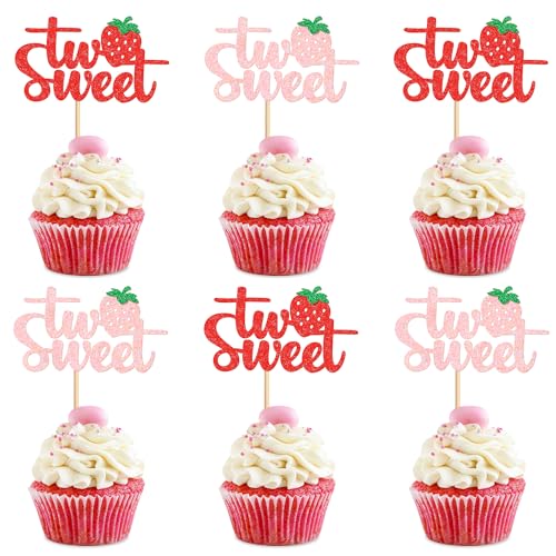 Ercadio Erdbeer-Cupcake-Aufsätze, Glitzer, Erdbeer-Kuchenspieße für Obst, Babyparty, 2. Geburtstag, Beere, süße Cupcake-Dekorationen, Party-Dekor, 24 Stück Ercadio Erdbeer-Cupcake-Aufsätze, Glitzer, Erdbeer-Kuchenspieße für Obst, Babyparty, 2. Geburtstag, Beere, süße Cupcake-Dekorationen, Party-Dekor, 24 Stück von Ercadio