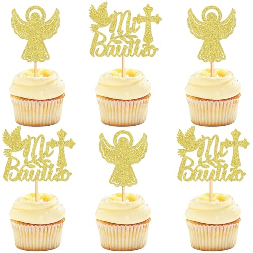 Ercadio Mi Bautizo Cupcake-Topper, glitzernd, goldfarben, Kreuz, Engel, Taube, religiöse Kuchenspieße, Taufe, Motto, Babyparty, Kindergeburtstag, Partyzubehör, 24 Stück Ercadio Mi Bautizo Cupcake-Topper, glitzernd, goldfarben, Kreuz, Engel, Taube, religiöse Kuchenspieße, Taufe, Motto, Babyparty, Kindergeburtstag, Partyzubehör, 24 Stück von Ercadio