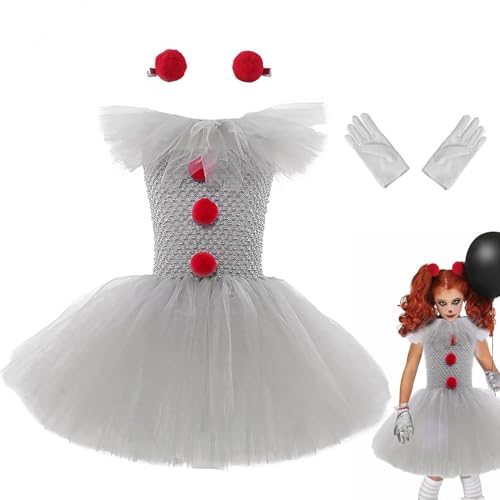 Erconsso Mädchen Clown Kostüm | Bequemes Cosplay Clown Tutu für Kinder | Halloween Cosplay Kostüme Zubehör für Geburtstagsfeiern und Maskerade und Schule von Erconsso