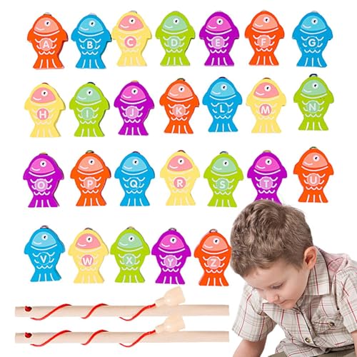 Erconsso Magnetisches Fischereispiel, Kleinkindfischereispiel,Holzbriefe Fischereispiel - Vorschule Badesspiele Feinmotorik Frühes Bildungsspielzeug für den Kindergarten von Erconsso